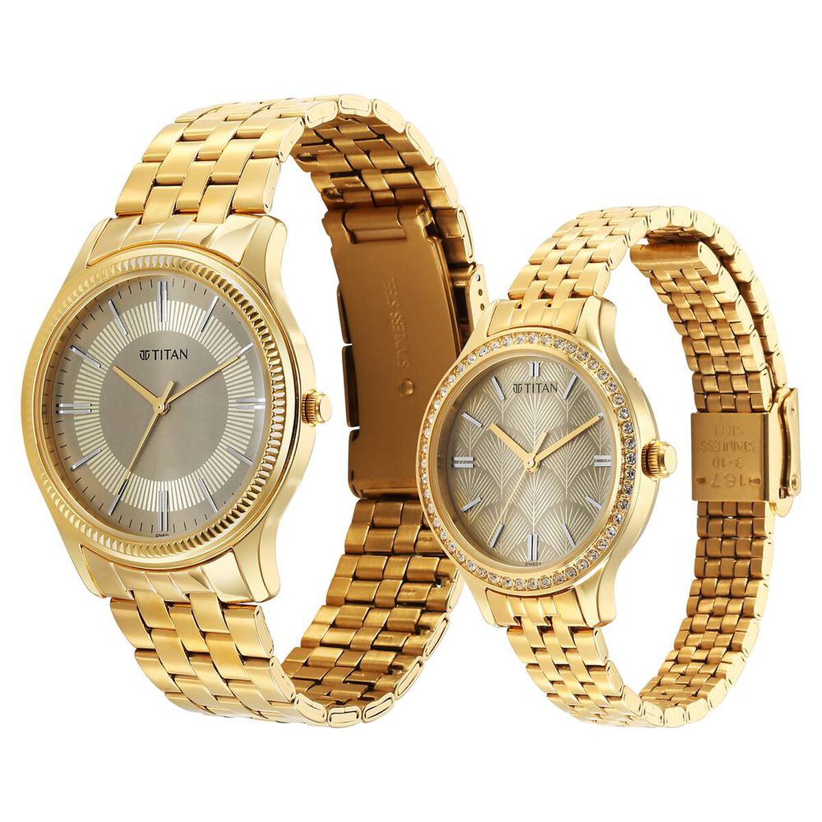 Titan Karishma Bandhan Champagne Dial Analog Stainless Steel Strap watch for Couple 3