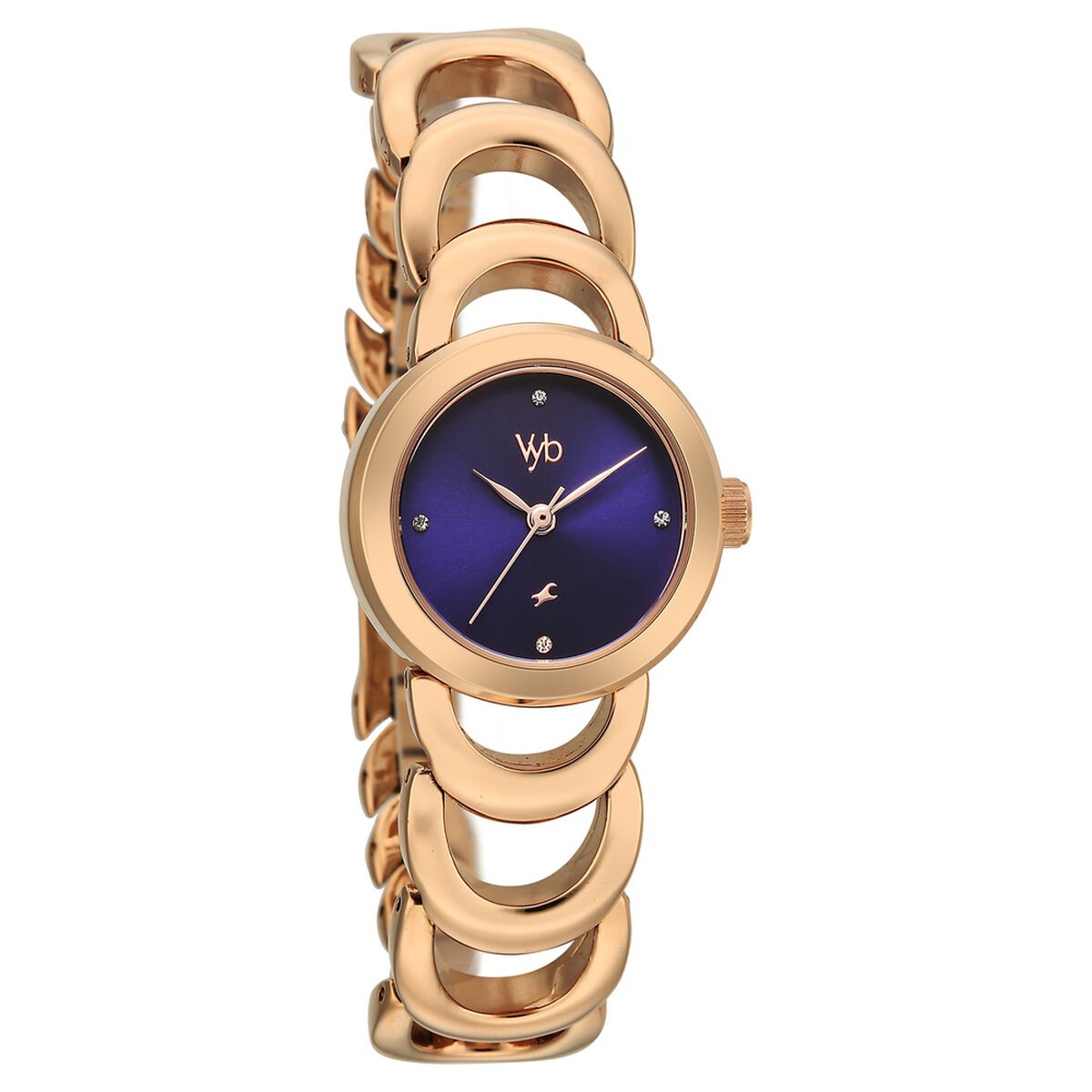 Vyb Bliss By Fastrack Quartz Analog Blue Dial Rose Gold Metal Strap Watch For Girls 2