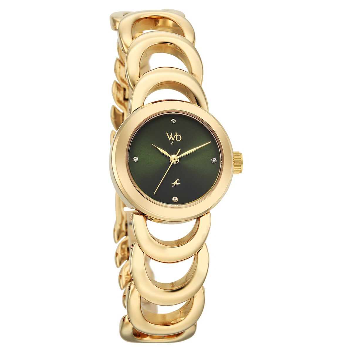 Vyb Bliss By Fastrack Quartz Analog Green Dial Golden Metal Strap Watch For Girls 2