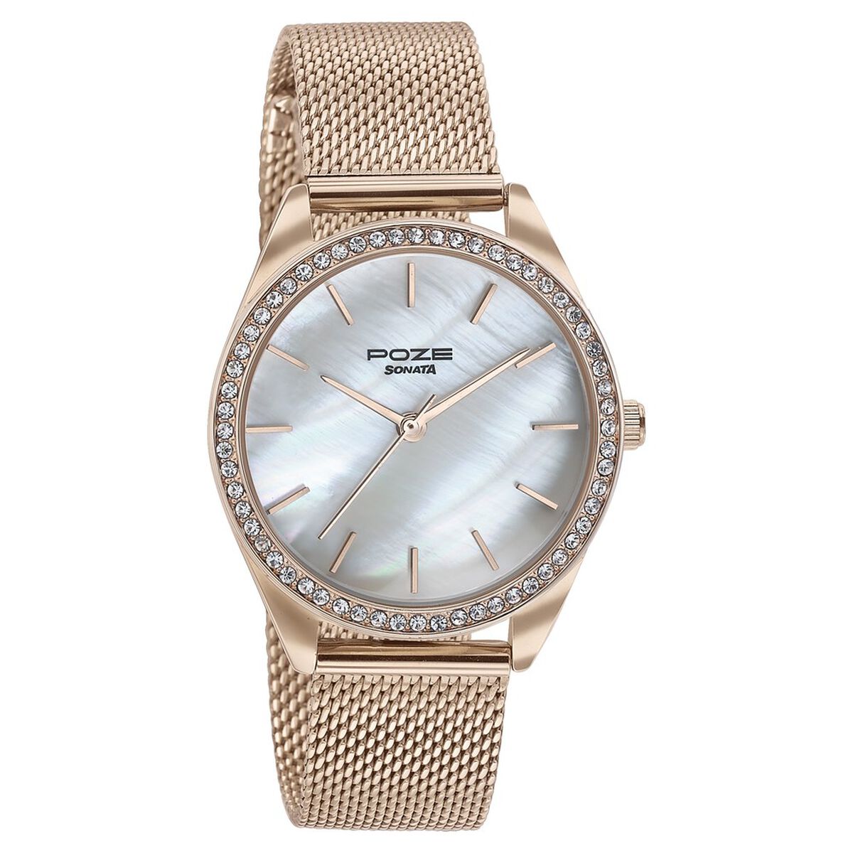 Sonata Poze Quartz Analog Mother of Pearl Dial Rose Gold Color Stainless Steel Strap Watch For Women 3