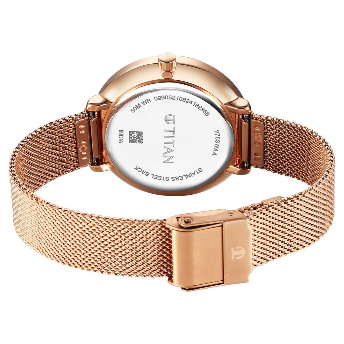 Titan Neo Analog with Day and Date Mother Of Pearl Dial Rose Gold Color Stainless Steel Strap Watch For Women 5