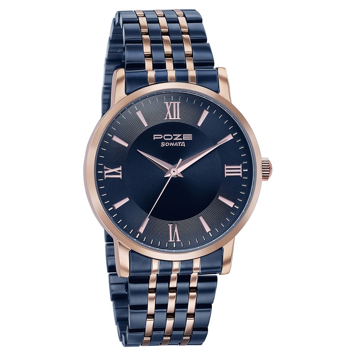 Sonata Poze Quartz Analog Blue Dial Metal Strap Watch For Men 2