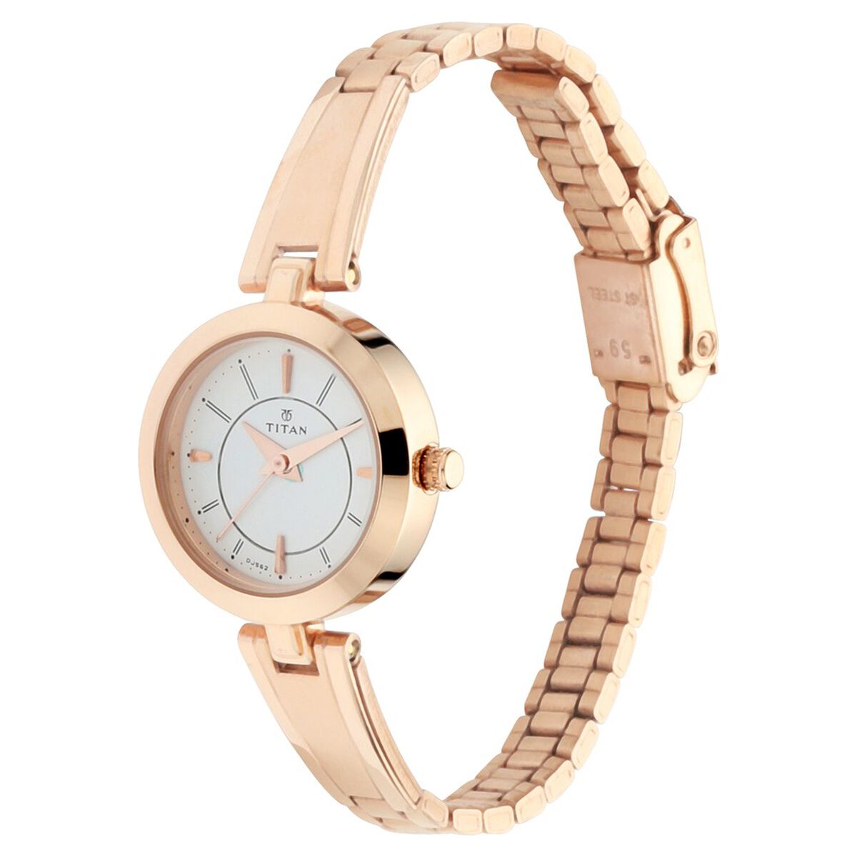 Titan Quartz Analog Silver Dial Rose Gold Metal Strap Watch For Women 3