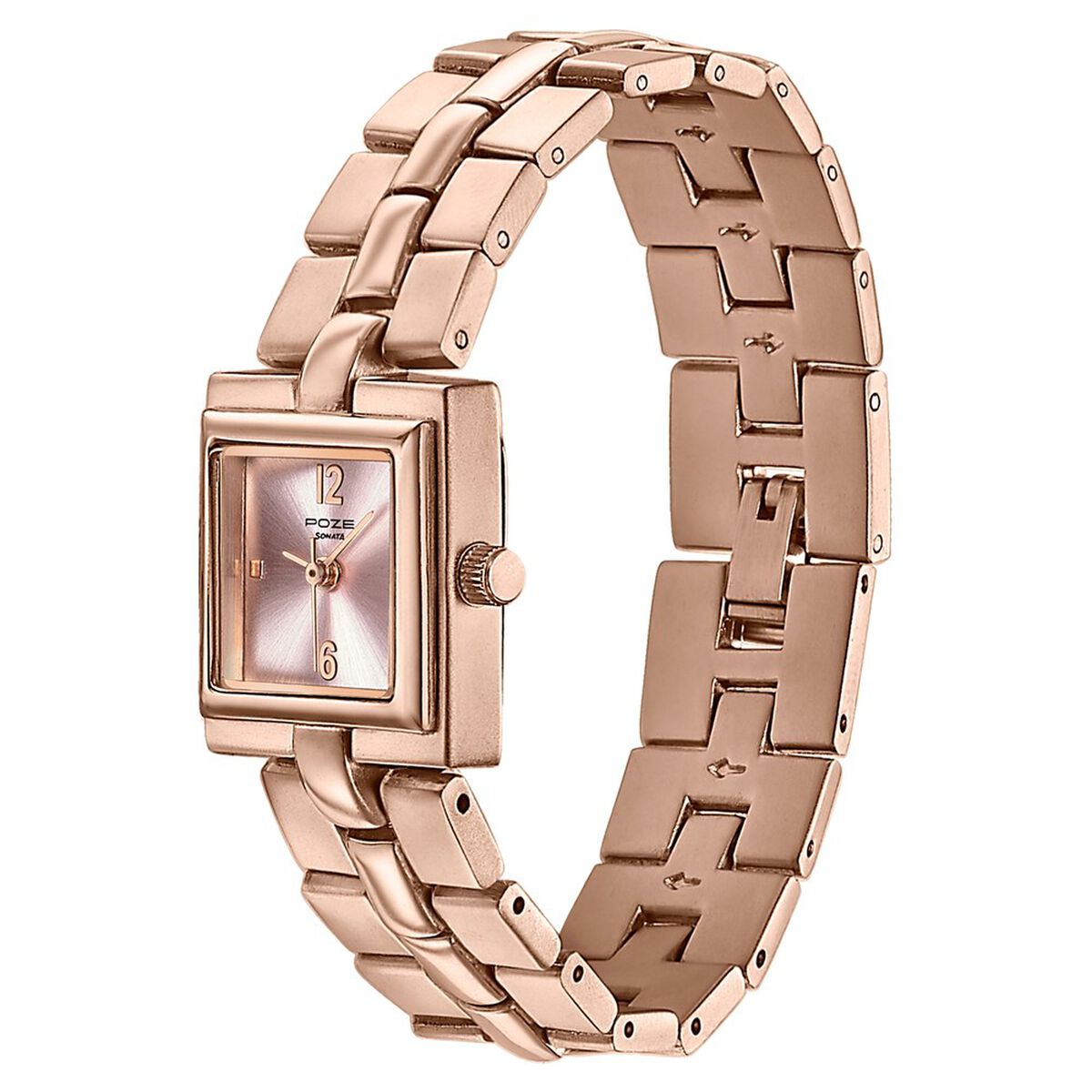 Poze By Sonata Quartz Analog Pink Dial Rose Gold Metal Strap Watch For Women 5