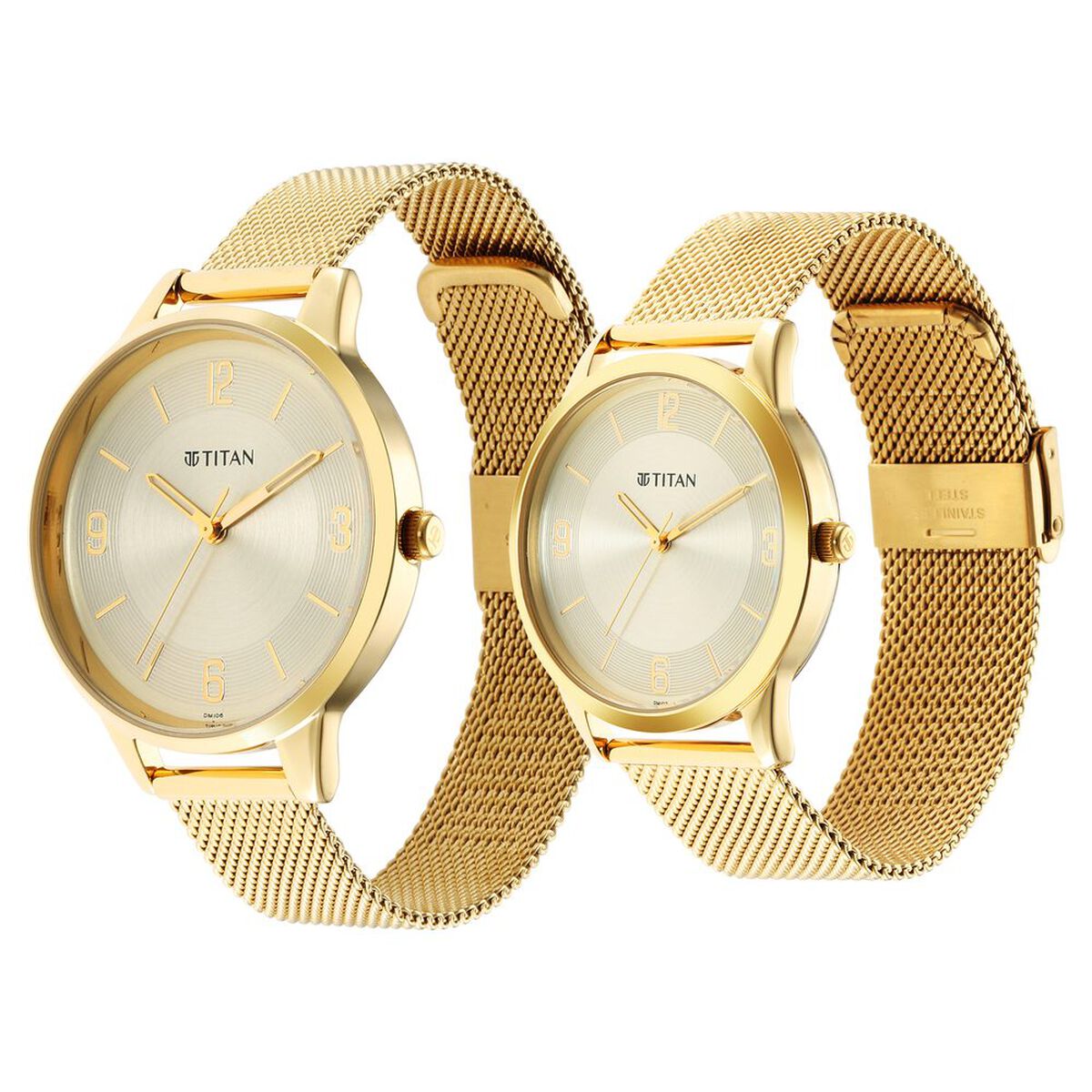 Titan Bandhan Champagne Dial Analog Stainless Steel Strap watch for Couple 5
