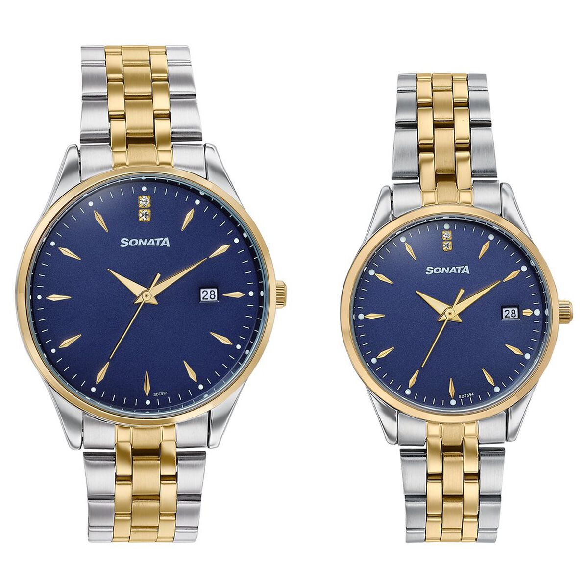 Sonata Jashn Quartz Analog Blue Dial Two Toned Metal Strap Watch For Couple 1