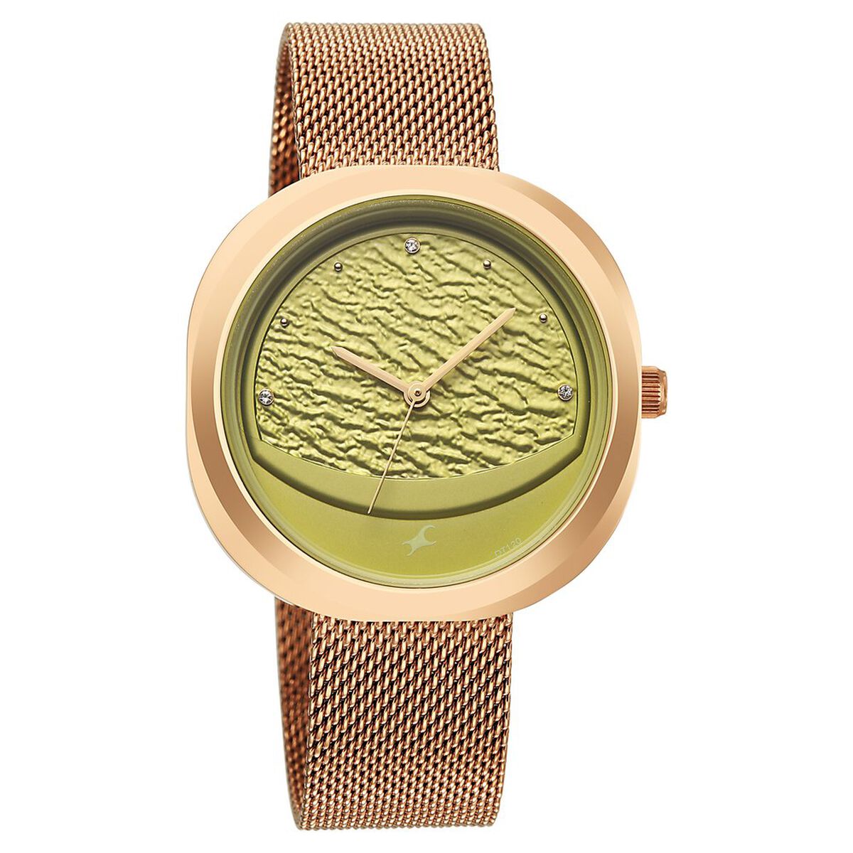 Fastrack Gelato rosegold analog mesh strap watch with Matcha green dial for Girls 3