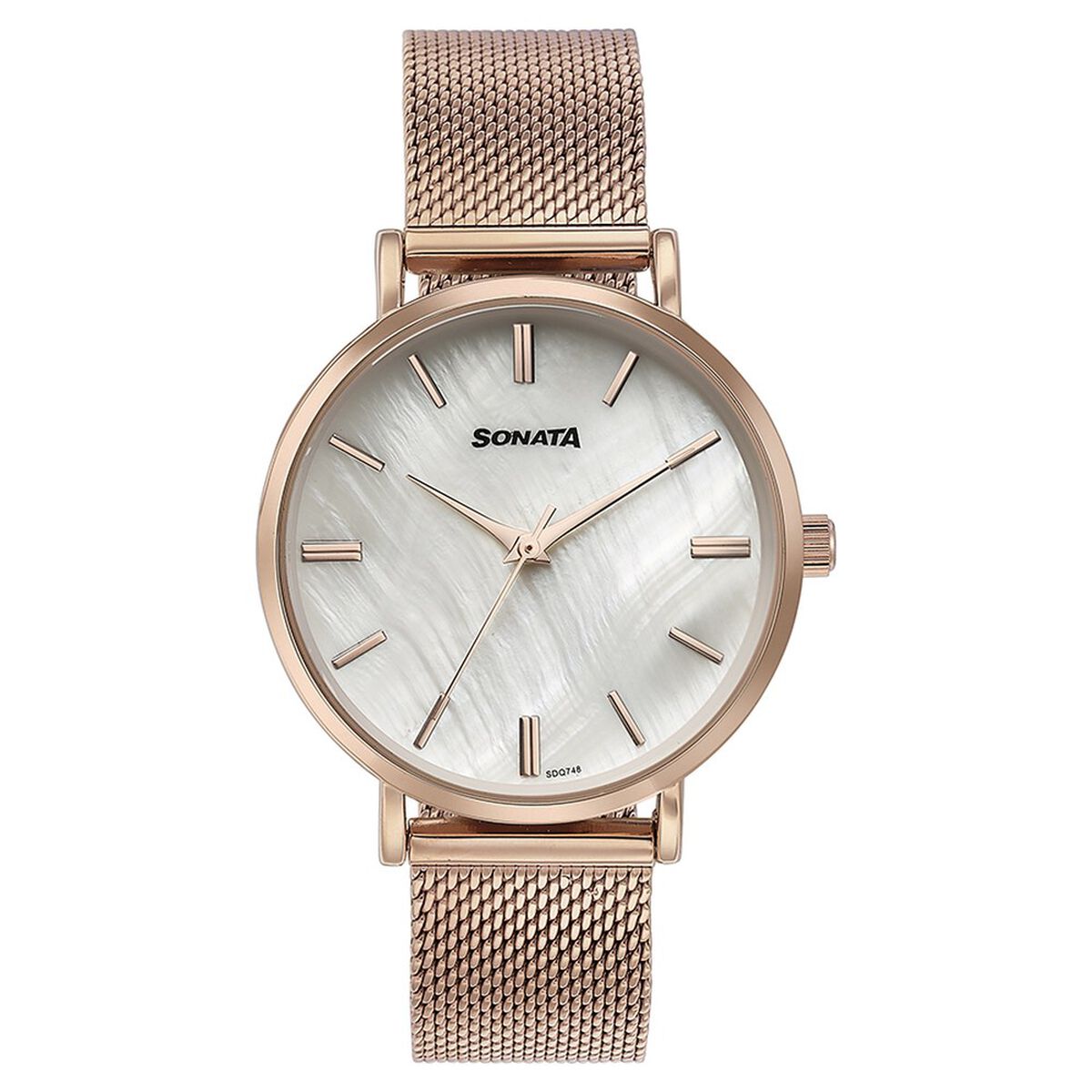Sonata Quartz Analog White Round Dial Rose Gold Stainless Steel Strap Watch For Women 2