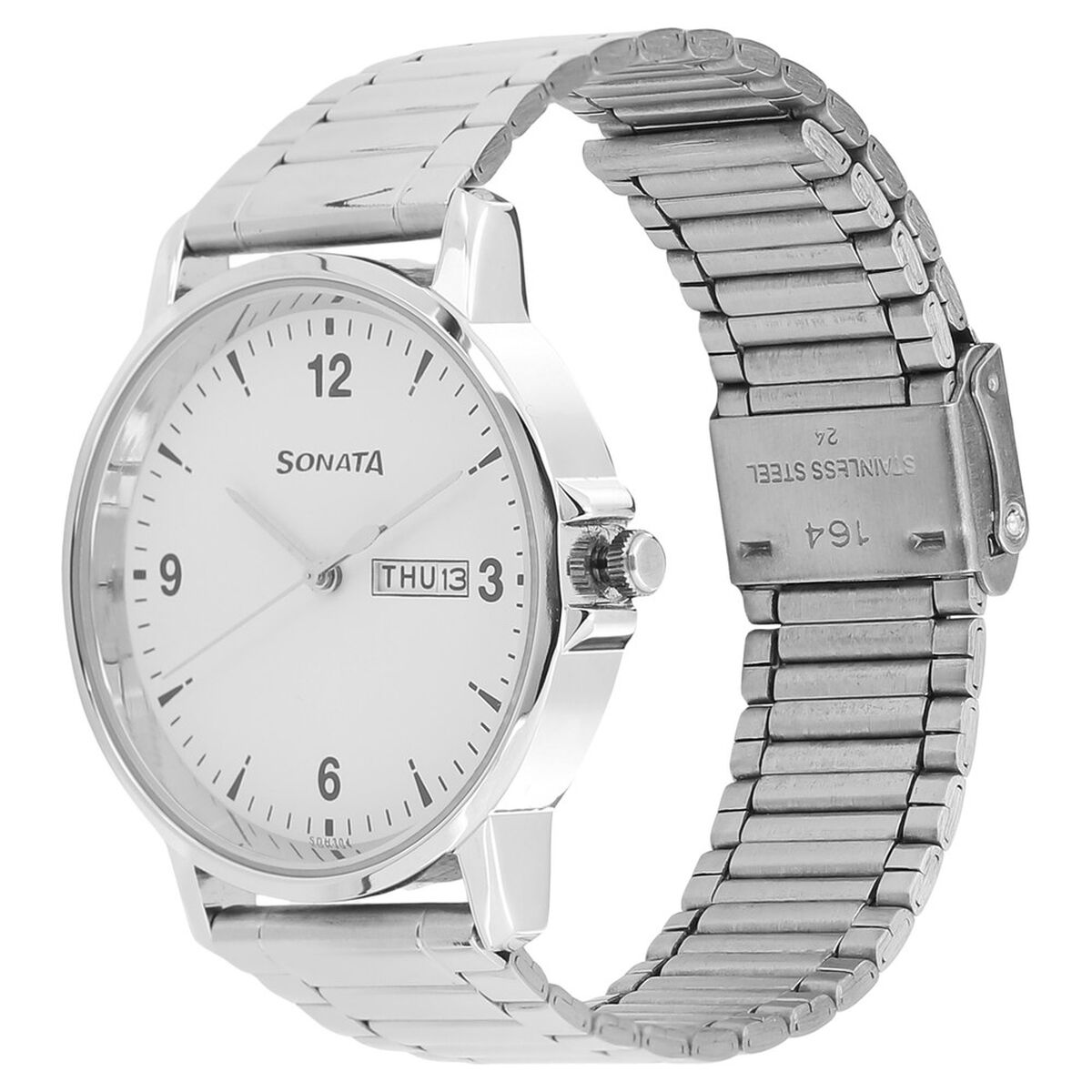 Sonata Quartz Analog with Day and Date White Dial Stainless Steel Strap Watch for Men 2
