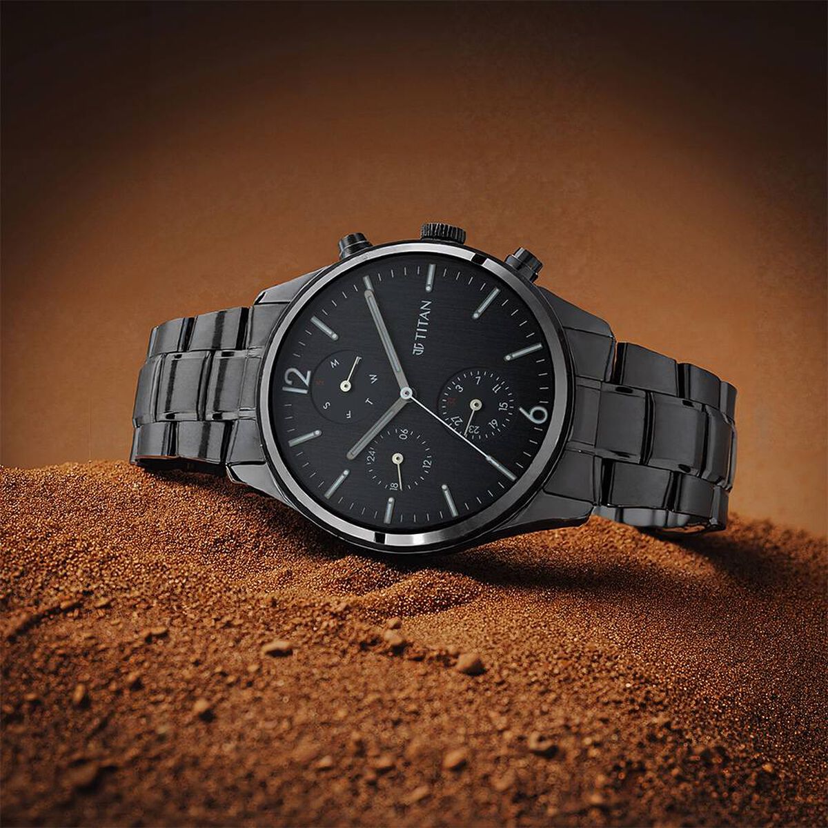 Titan Workwear Multifunction Black Dial Black Metal Strap Watch For Men 2