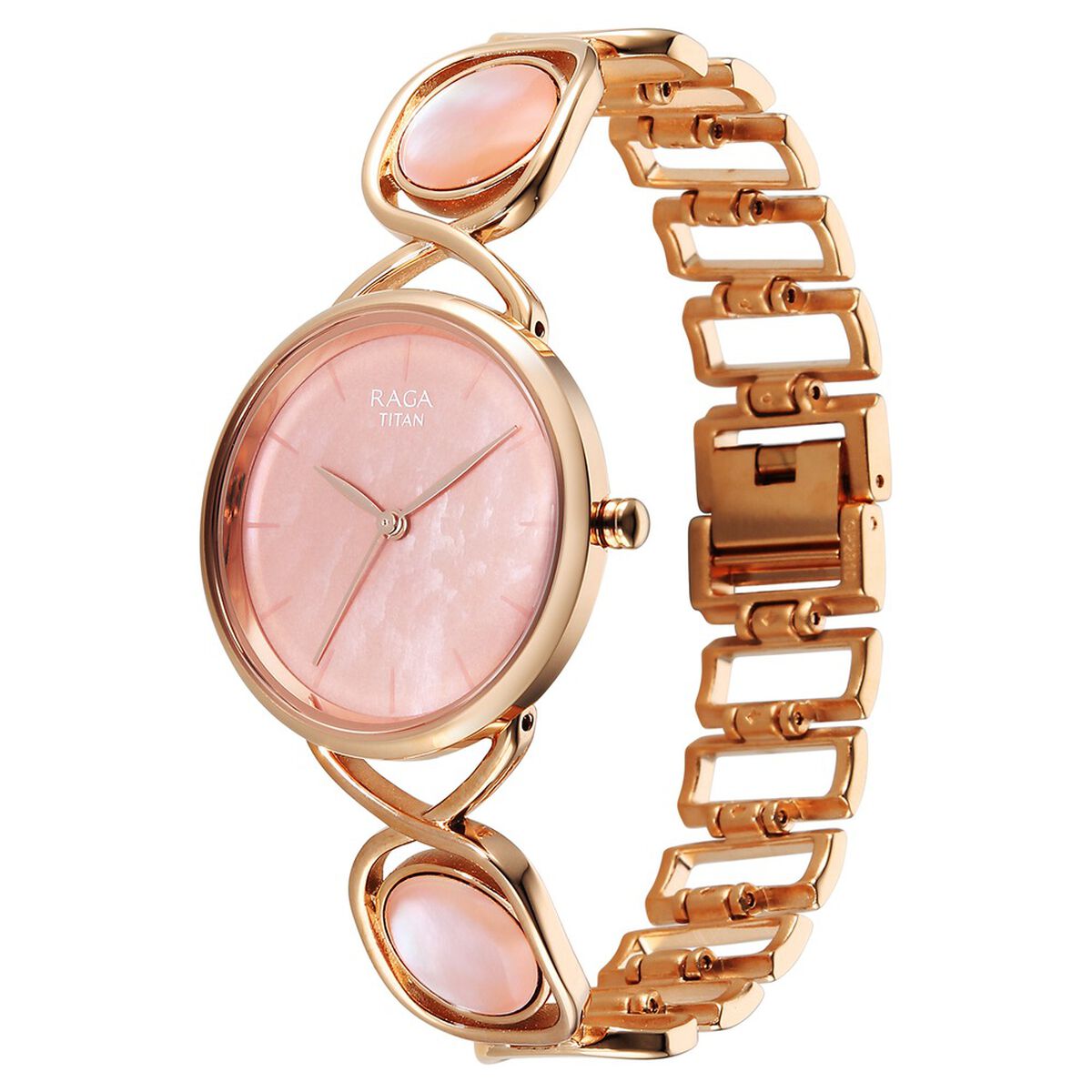 Titan Raga Power Pearls Quartz Analog Mother of Pearl Dial Rose Gold Metal Strap Watch For Women 3