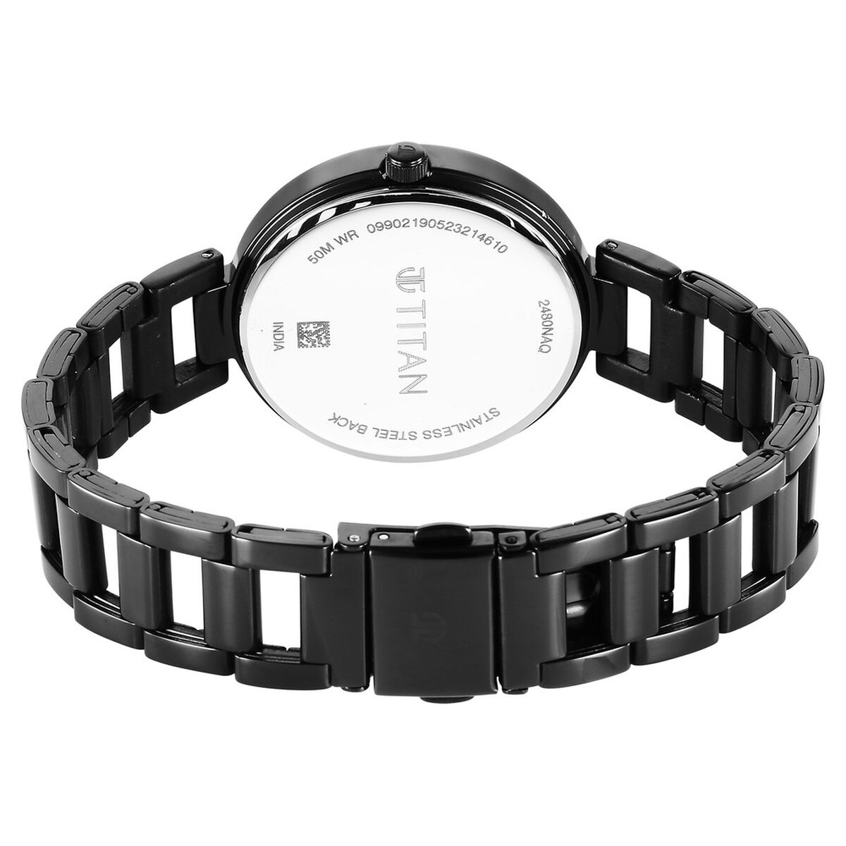Titan Purple Workwear Quartz Analog Black Dial Black Stainless Steel Strap Watch For Women 5