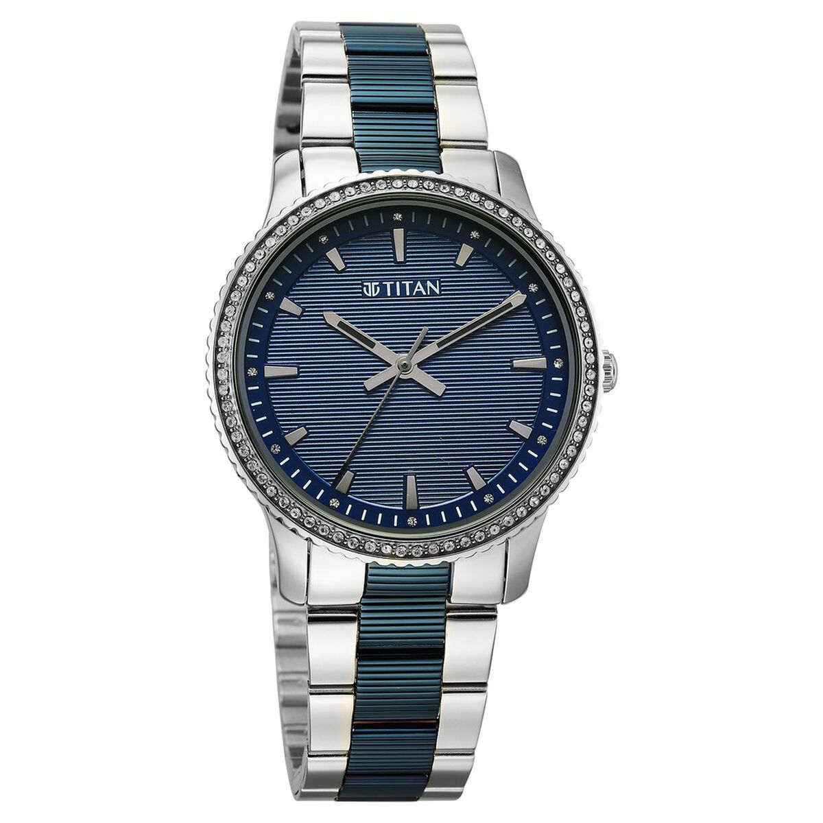 Titan Purple Sports Fashion Quartz Analog Blue Dial Two Toned Stainless Steel Strap Watch For Women 2