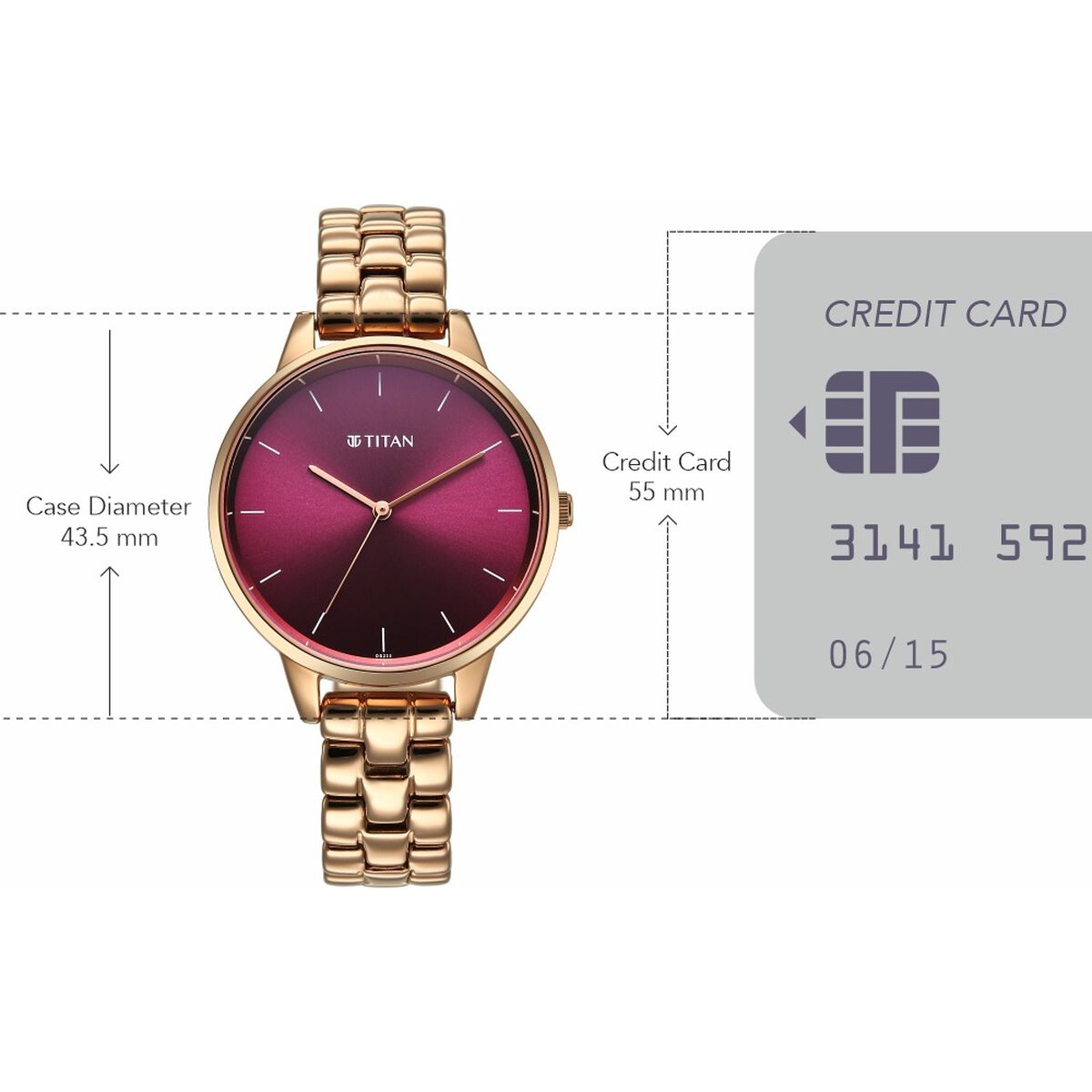 Titan Neo Quartz Analog Maroon Dial Rose Gold Metal Strap Watch For Women 4