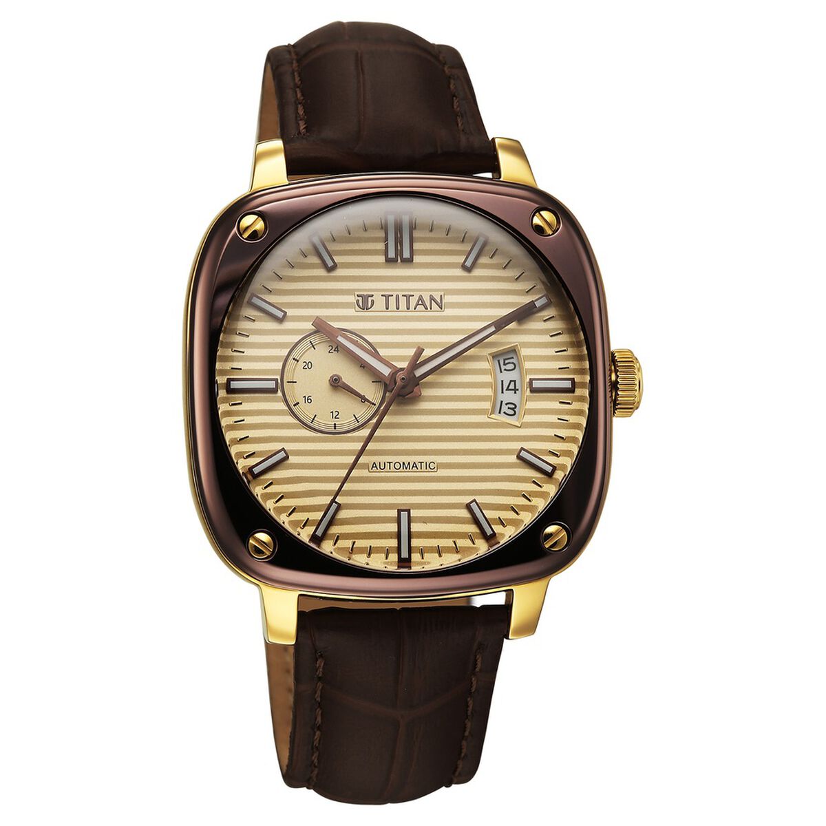 Titan Vintage Concealed Automatic Analog with Beige Dial Brown Leather Strap Watch for Men 2