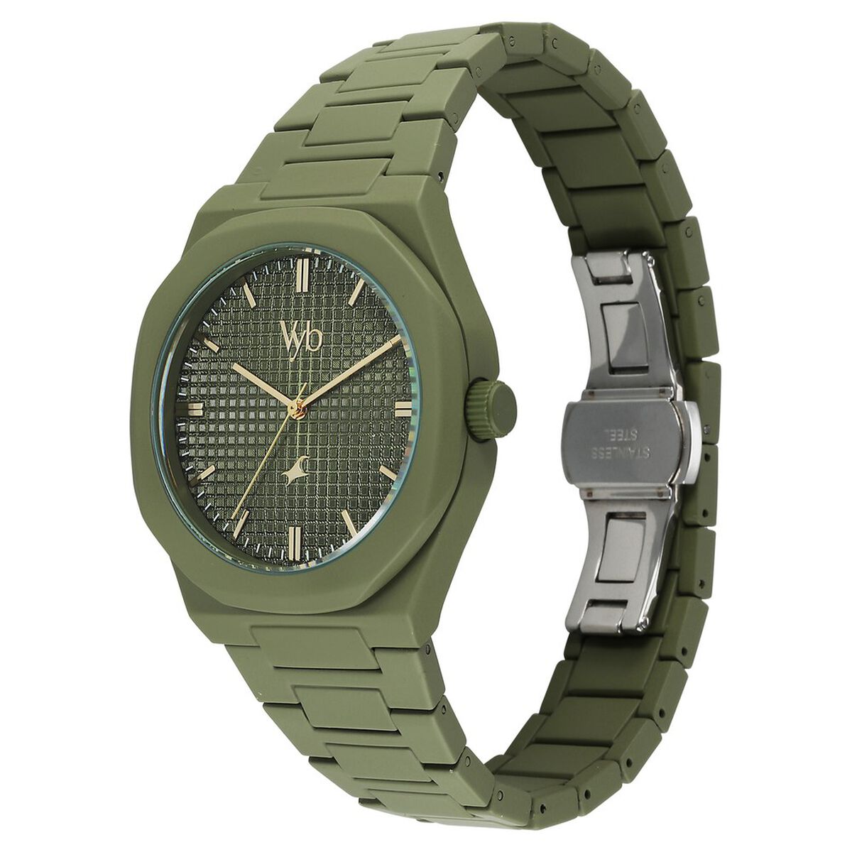 Vyb Hustler By Fastrack Quartz Analog Green Dial Metal Strap Watch For Guys 4