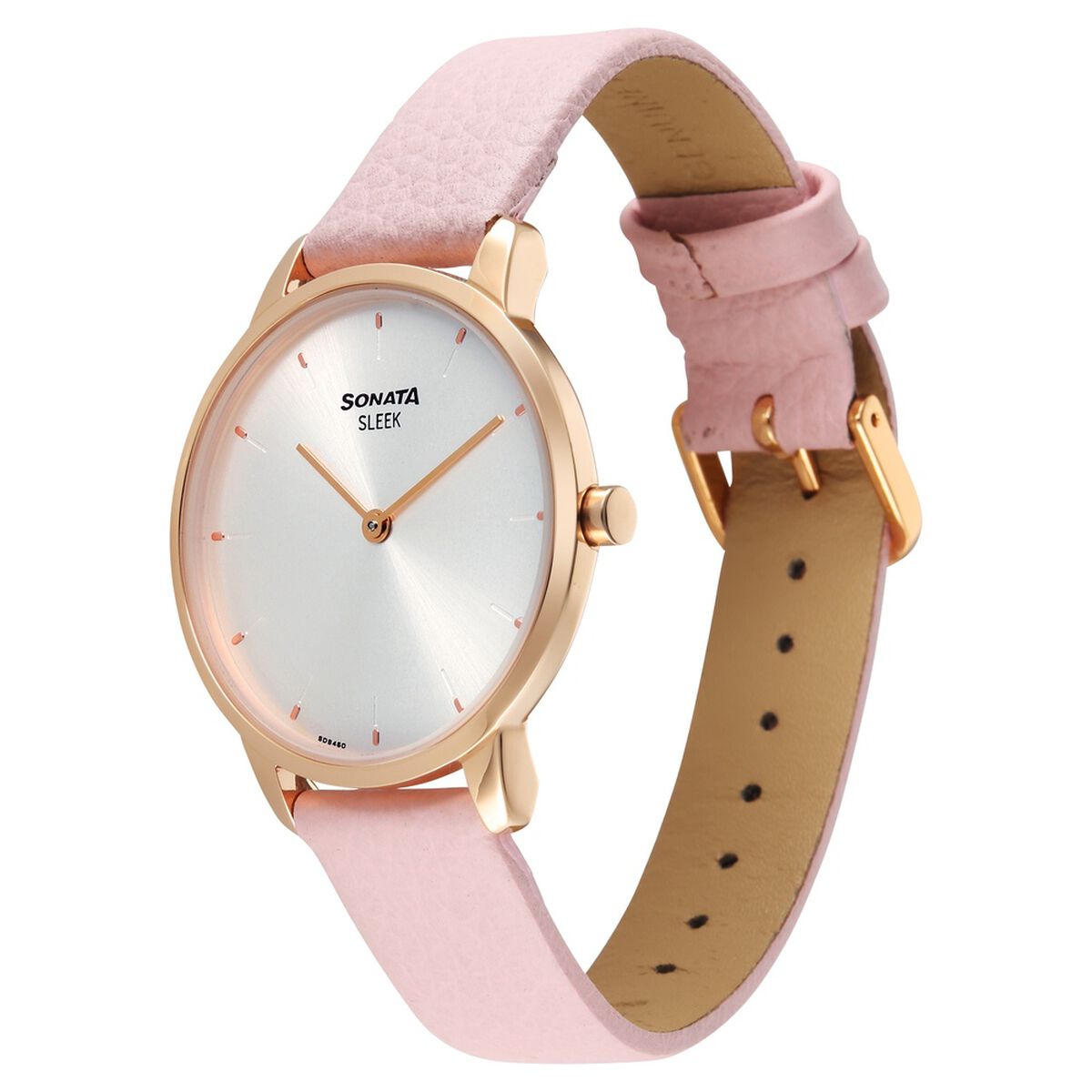 Sonata Sleek Women Silver Dial Blush Pink Leather Strap Watch 2