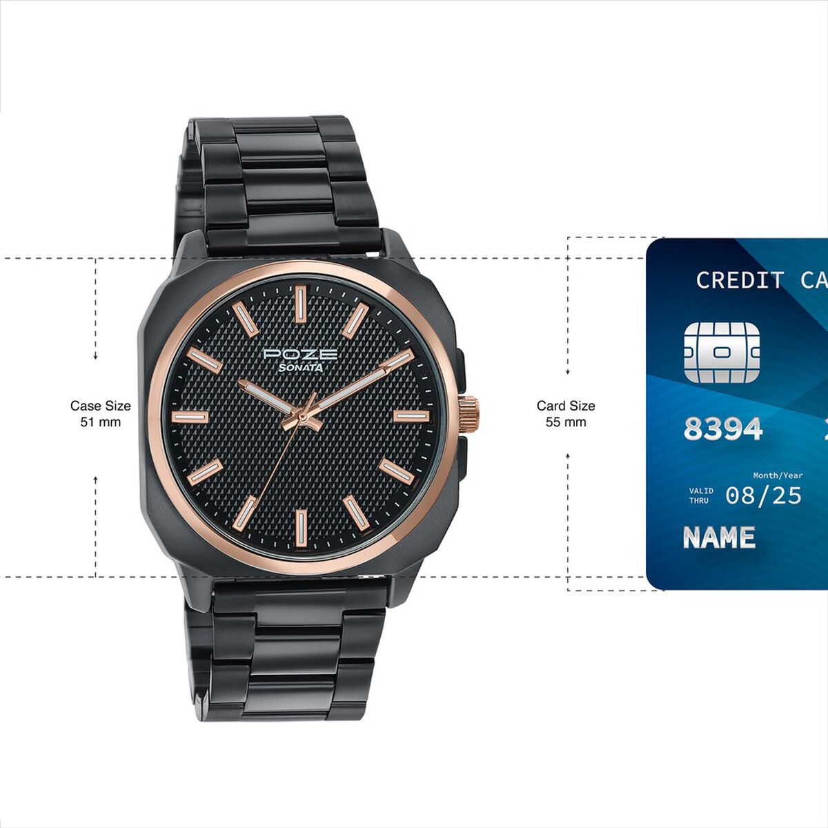 Sonata Poze Quartz Analog Black Dial Black Metal Strap Watch For Men 4