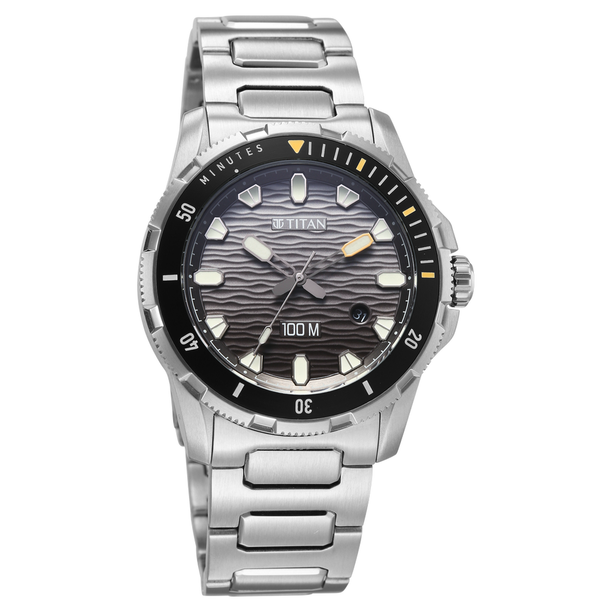 Titan Zero Hour Diver's 100m Analog with Black Dial Silver Stainless Steel Strap Watch for Men 2