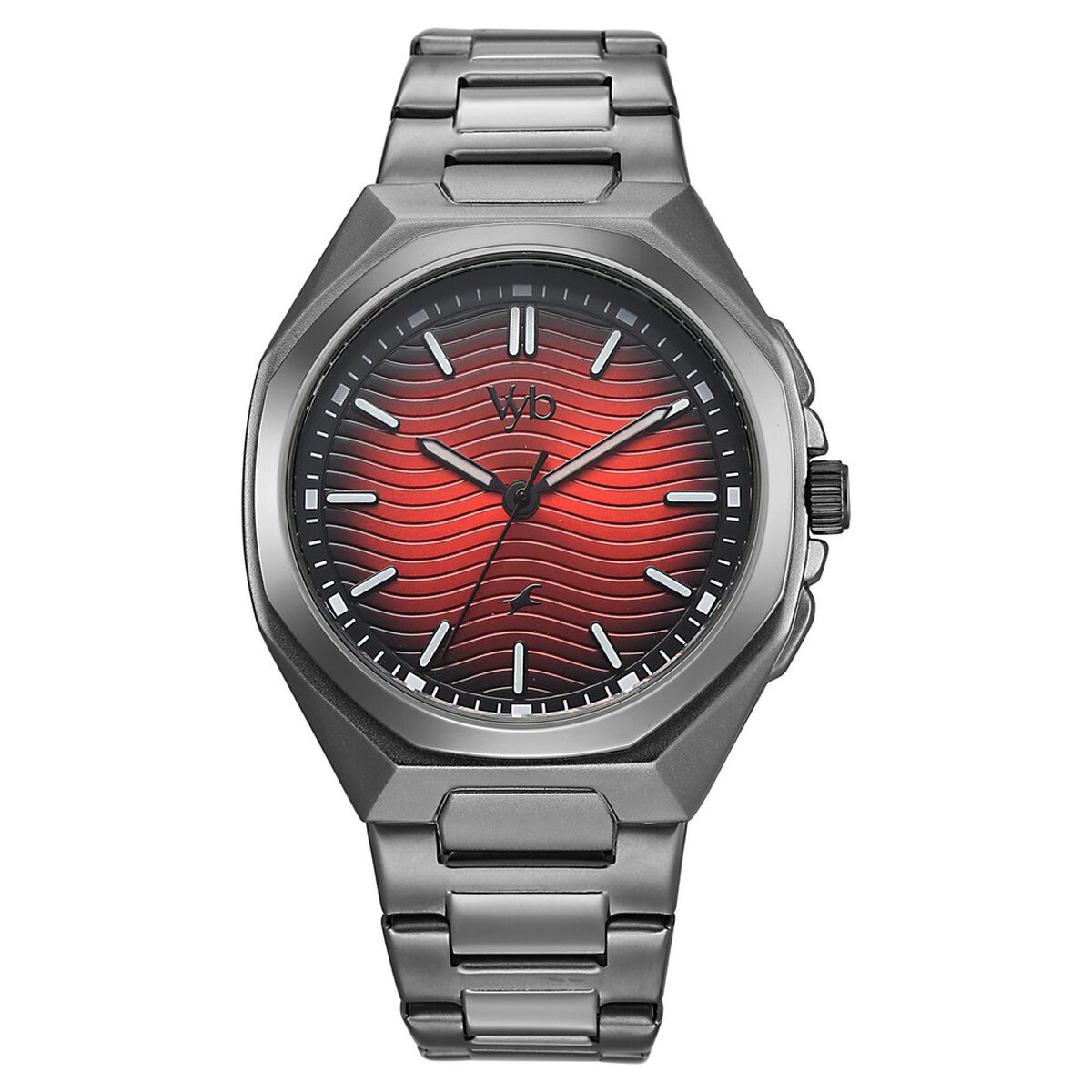 Vyb Quest By Fastrack Quartz Analog Red Dial Grey Stainless Steel Strap Watch For Guys 1