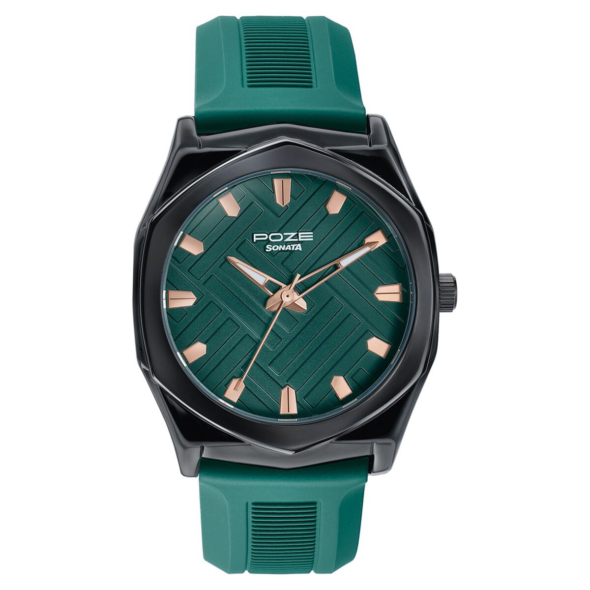 Poze By Sonata Quartz Analog Green Dial Green Silicone Strap Watch For Men 2