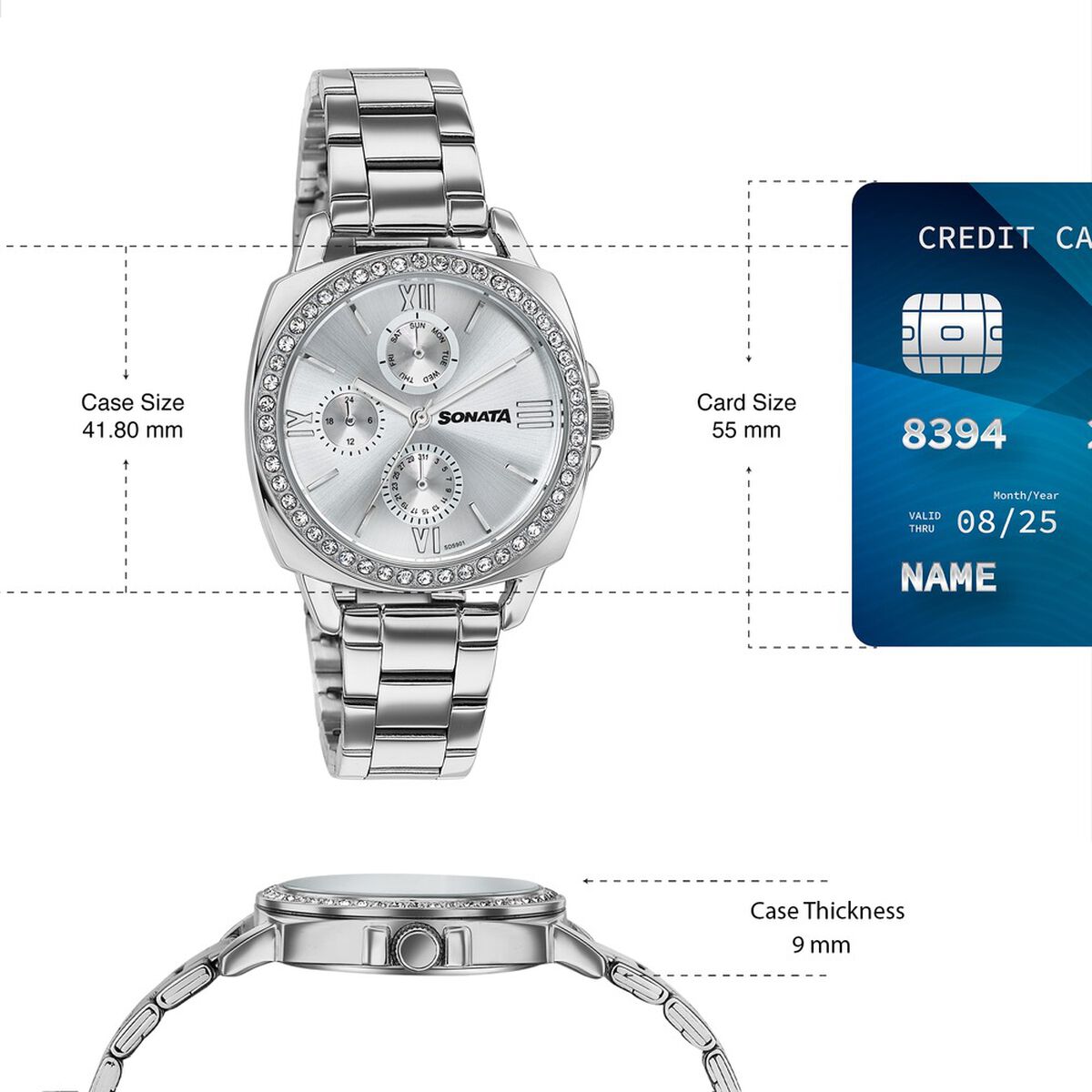 Sonata Festive Quartz Multifunction Silver Dial Silver Metal Strap Watch For Women 4