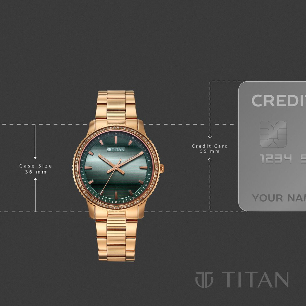 Titan Purple Sports Fashion Quartz Analog Green Dial Rose Gold Stainless Steel Strap Watch For Women 4