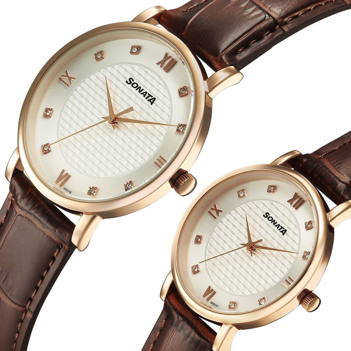 Sonata Perfect Pairs Quartz Analog White Dial Brown Leather Strap Watch For Couple 3
