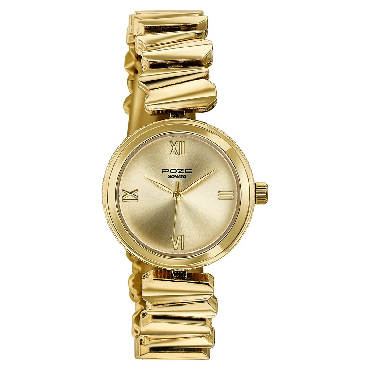 Poze By Sonata Quartz Analog Golden Dial Golden Metal Strap Watch For Women 3