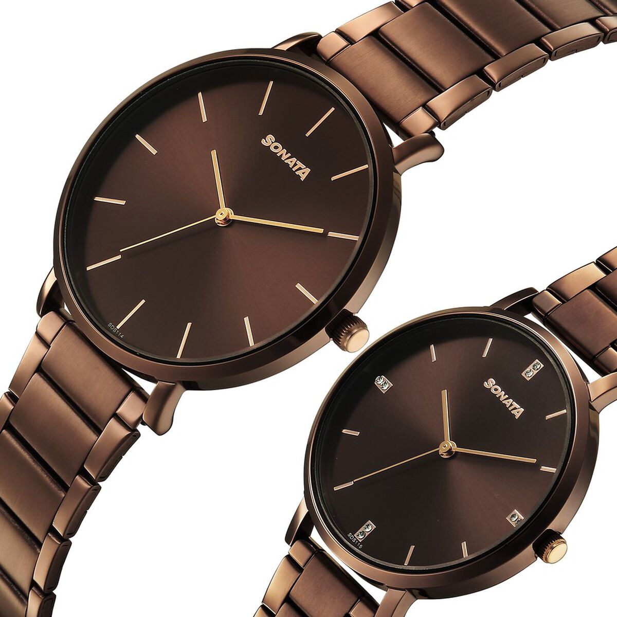 Sonata Soulmate Quartz Analog Brown Dial Brown Stainless Steel Strap Watch For Couple 5