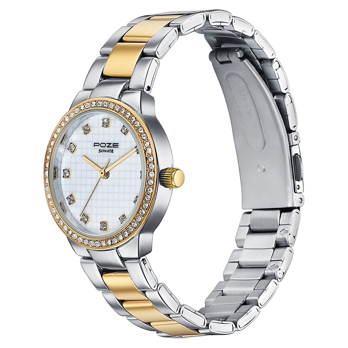 Sonata Poze Quartz Analog White Dial Two Toned Colour Stainless Steel Strap Watch For Women 5