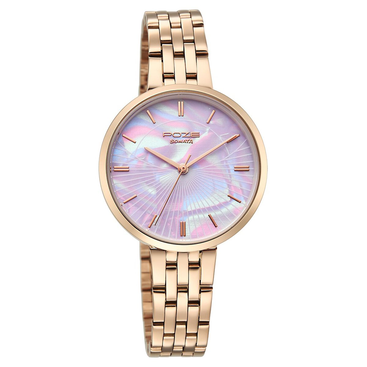 Poze By Sonata Quartz Analog Mother of Pearl Dial Rose Gold Stainless Steel Strap Watch For Women 2