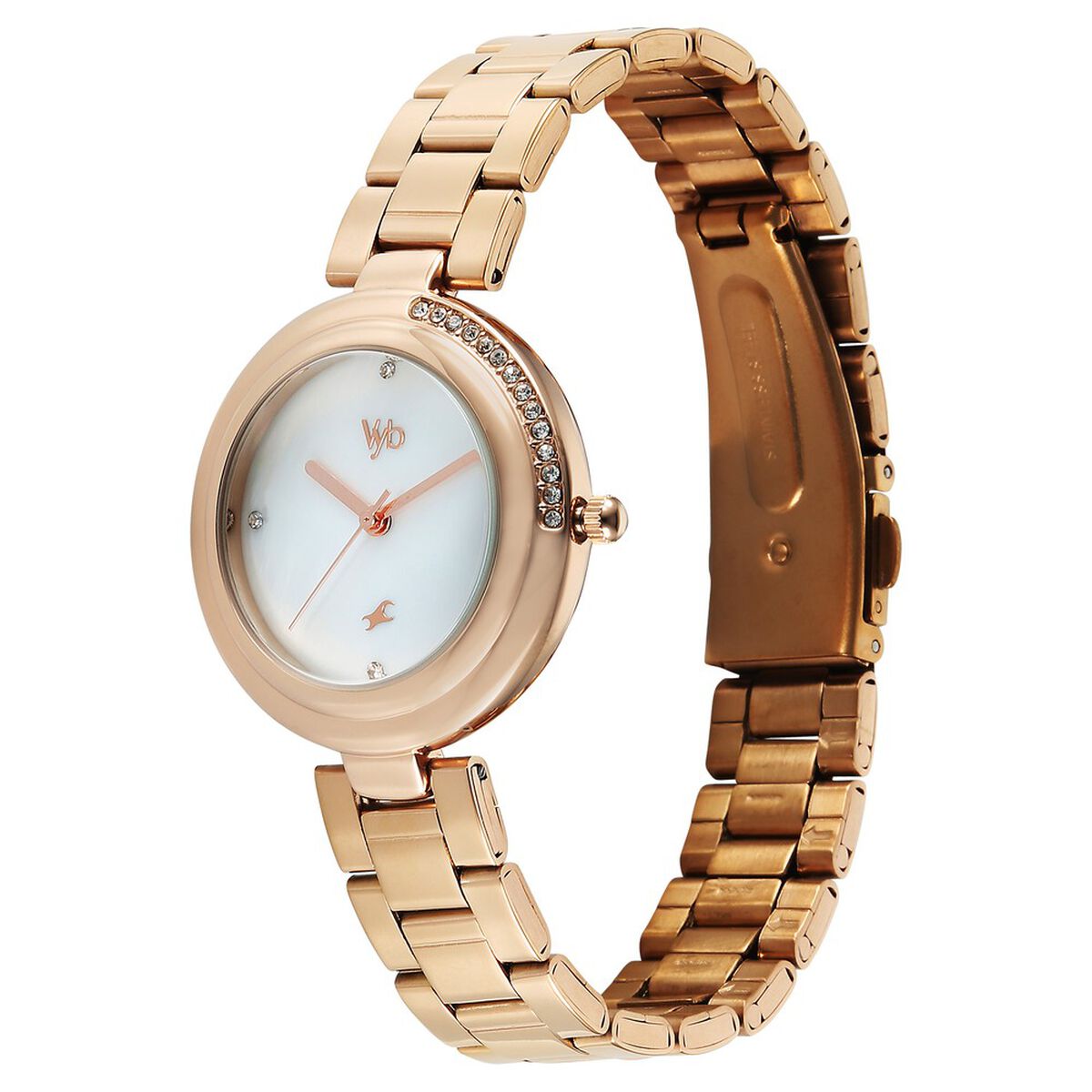 Vyb Aura By Fastrack Quartz Analog White Dial Rose Gold Stainless Steel Strap Watch For Girls 5
