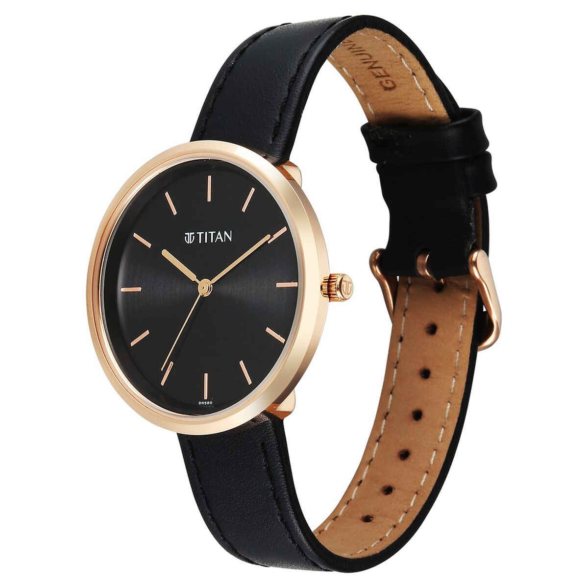 Titan Neo Quartz Analog Black Dial Black Leather Strap Watch For Women 3