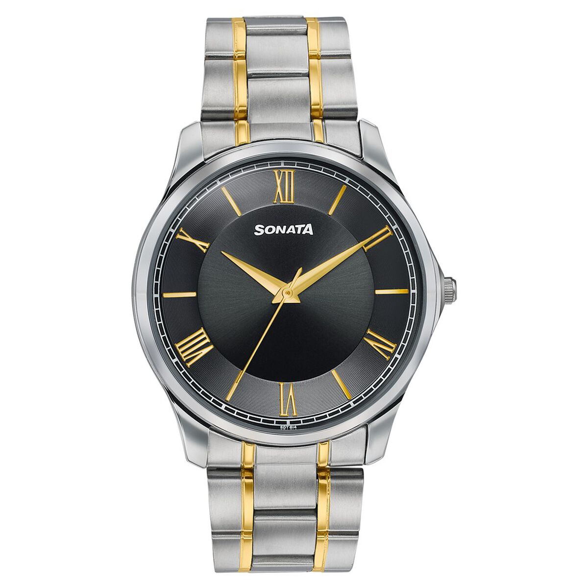 Sonata Traditional Essentials Black Dial Silver & Gold-Tone Stainless Steel Strap Watch 1
