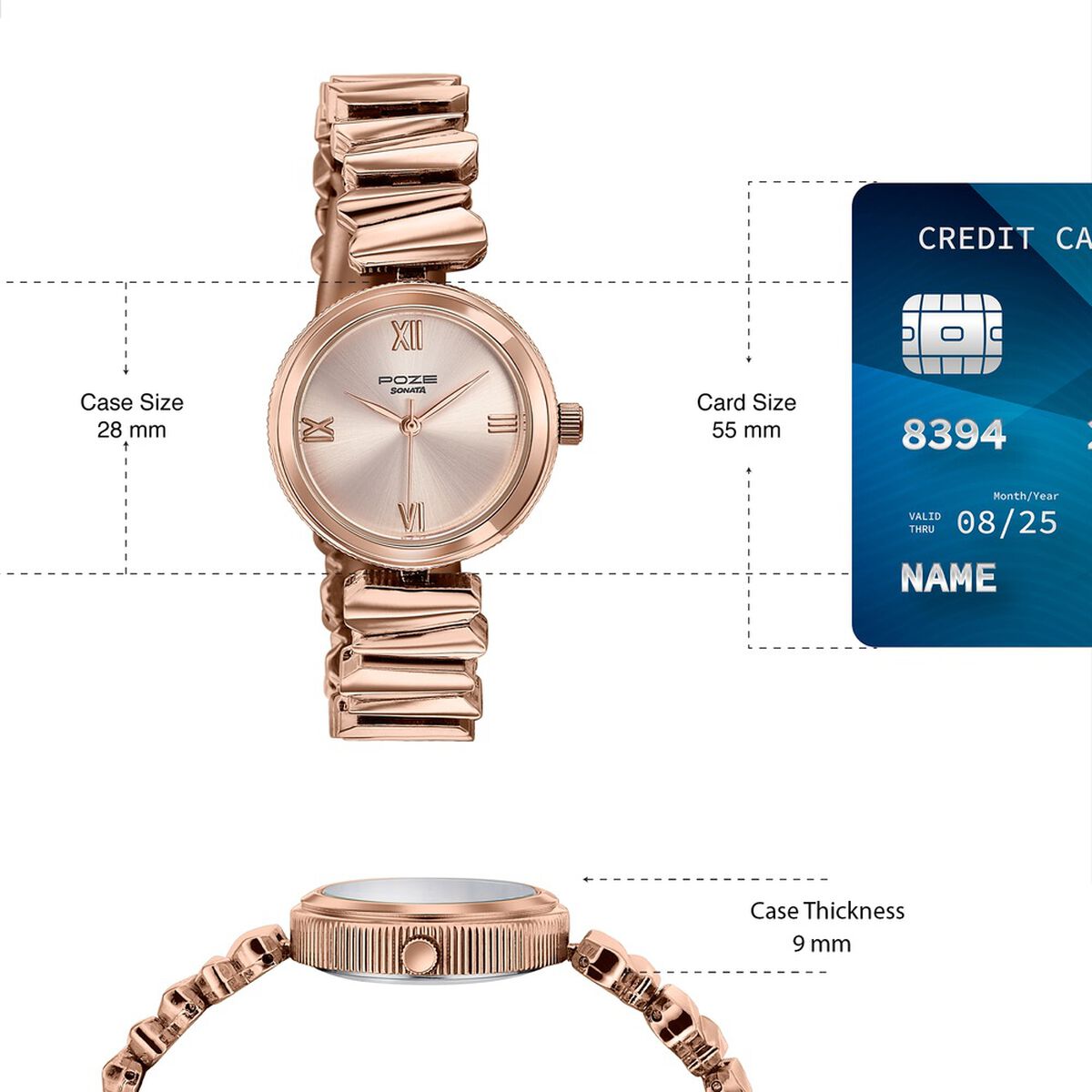 Poze By Sonata Quartz Analog Pink Dial Rose Gold Metal Strap Watch For Women 4