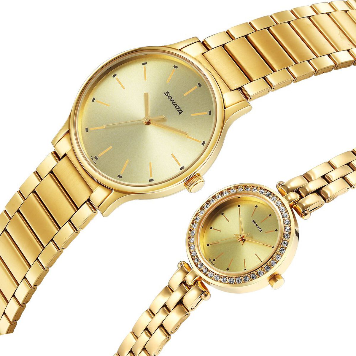 Sonata Quartz Analog Champagne Dial Stainless Steel Strap Watch for Couple 3