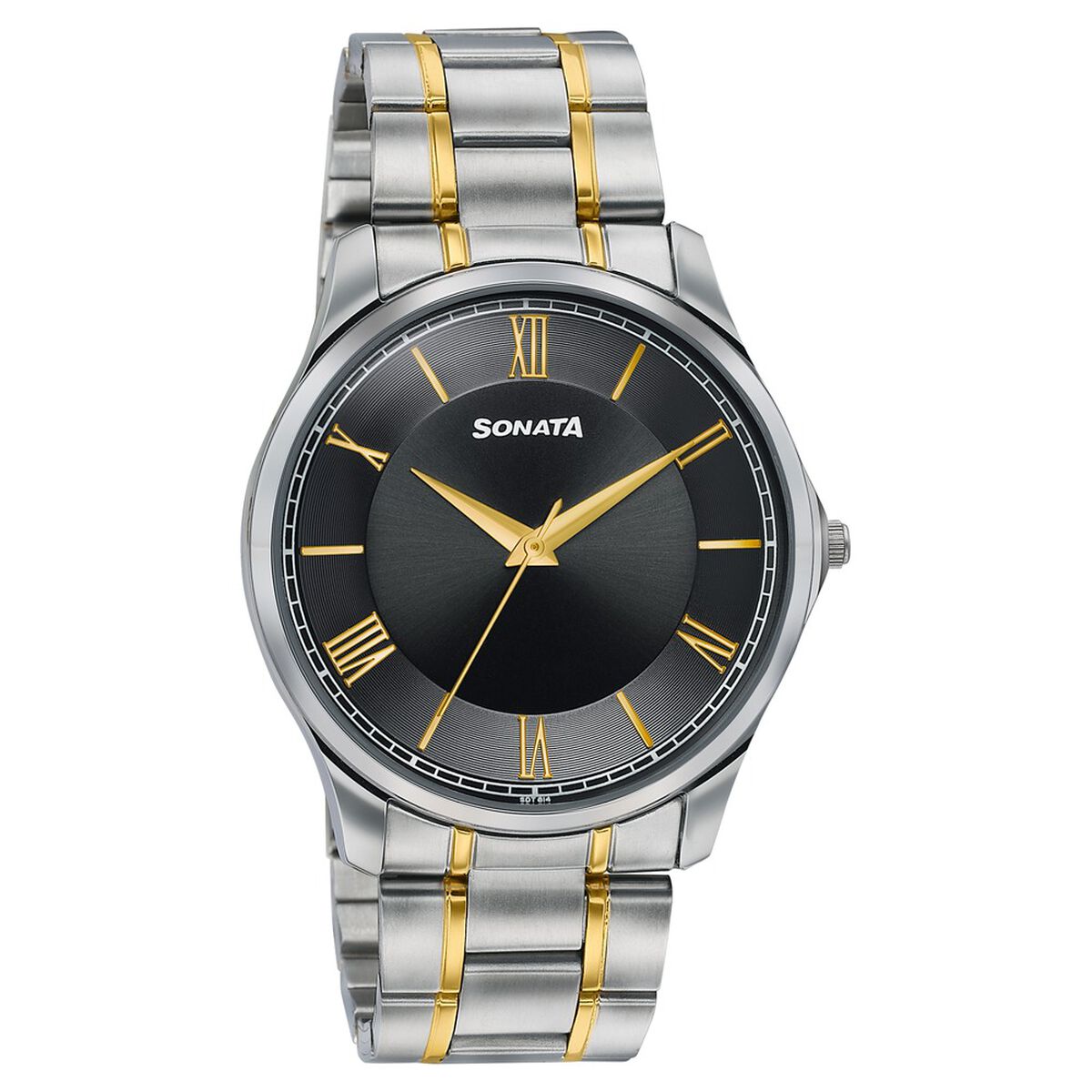 Sonata Traditional Essentials Black Dial Silver & Gold-Tone Stainless Steel Strap Watch 2