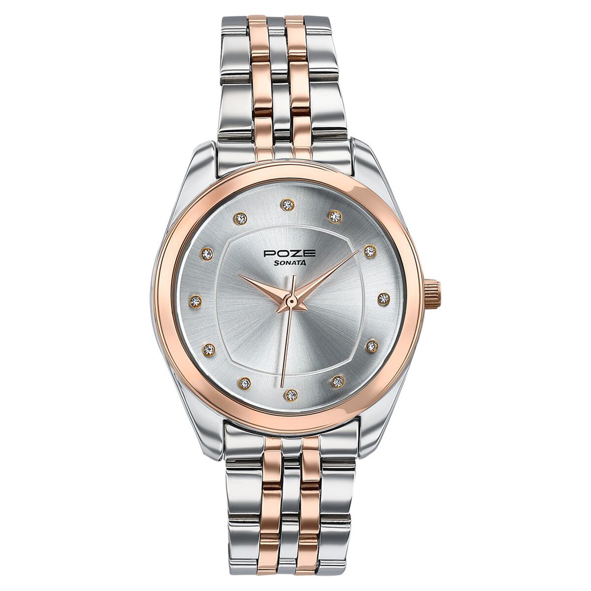 Poze By Sonata Quartz Analog Silver Dial Two Toned Metal Strap Watch For Women 2