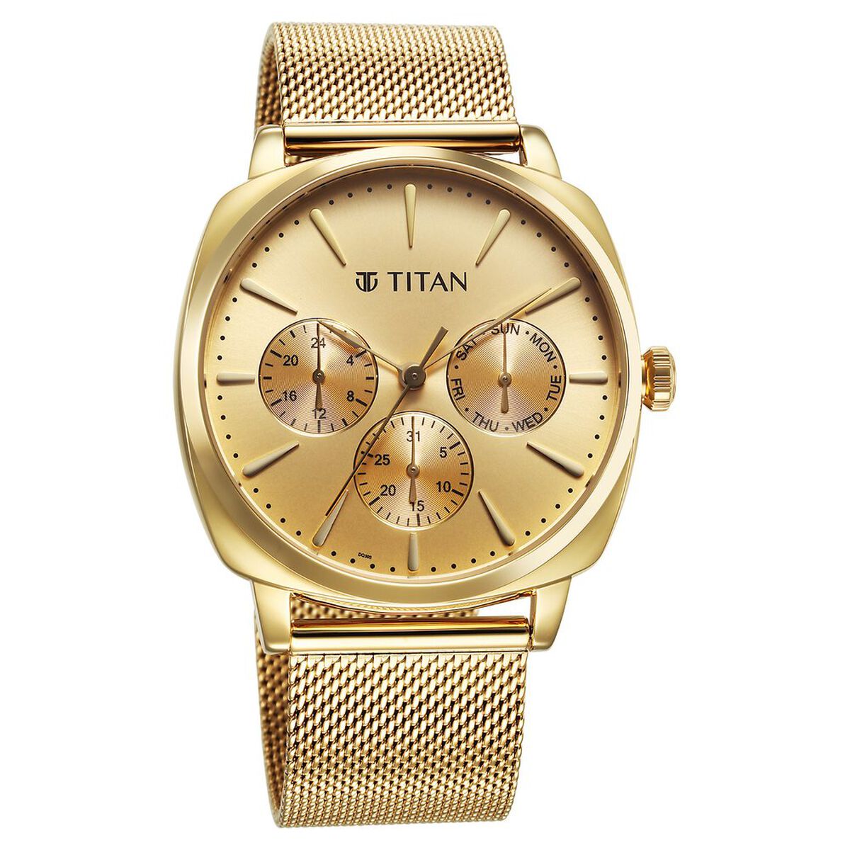 Titan Classique Suave Quartz Yellow Dial Golden Stainless Steel Mesh Strap Watch for Men 2