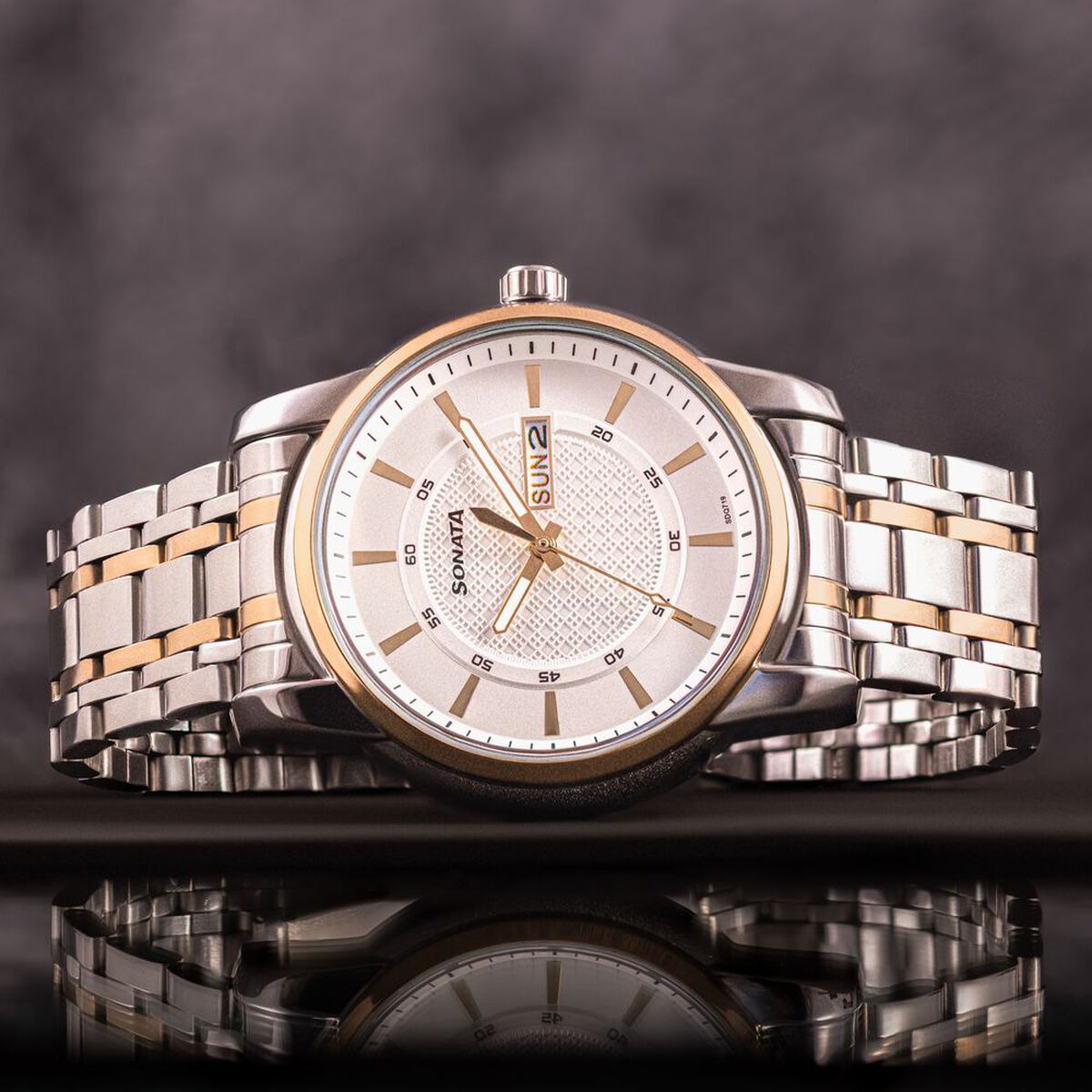 Sonata Quartz Analog with Day and Date White Dial Two Toned Stainless Steel Strap Watch For Men 1