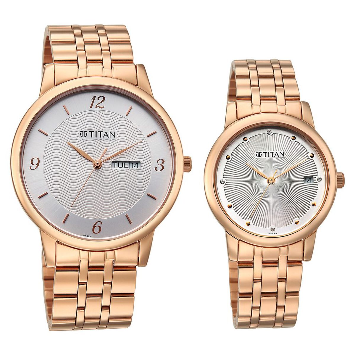 Titan Bandhan Eternal Pair Analog with Date and Silver Dial Rose Gold Stainless Steel Strap Watch for Couples 2