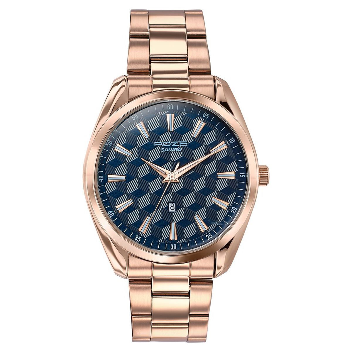 Sonata Poze Quartz Analog Blue Dial Rose Gold Colour Stainless Steel Strap Watch For Men 3