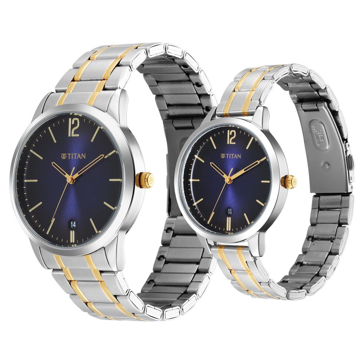 Titan Quartz Analog with Date Blue Dial Stainless Steel Strap Watch for Couple 3