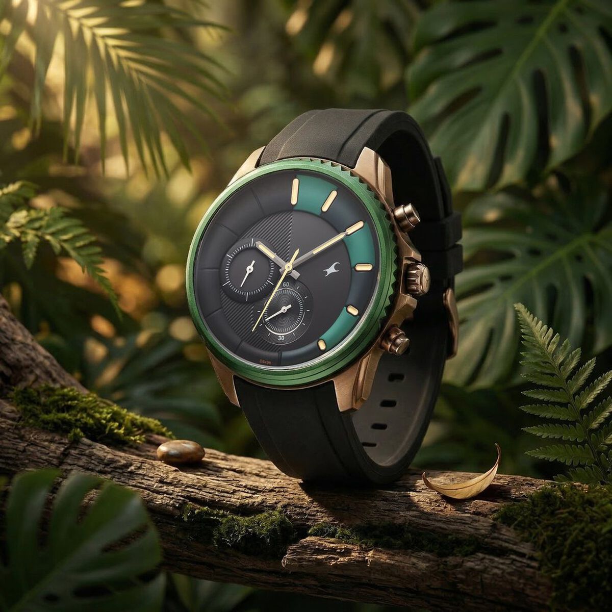 Fastrack Wild Quartz Chronograph Two Toned Dial Black Silicone Strap Watch For Guys 2