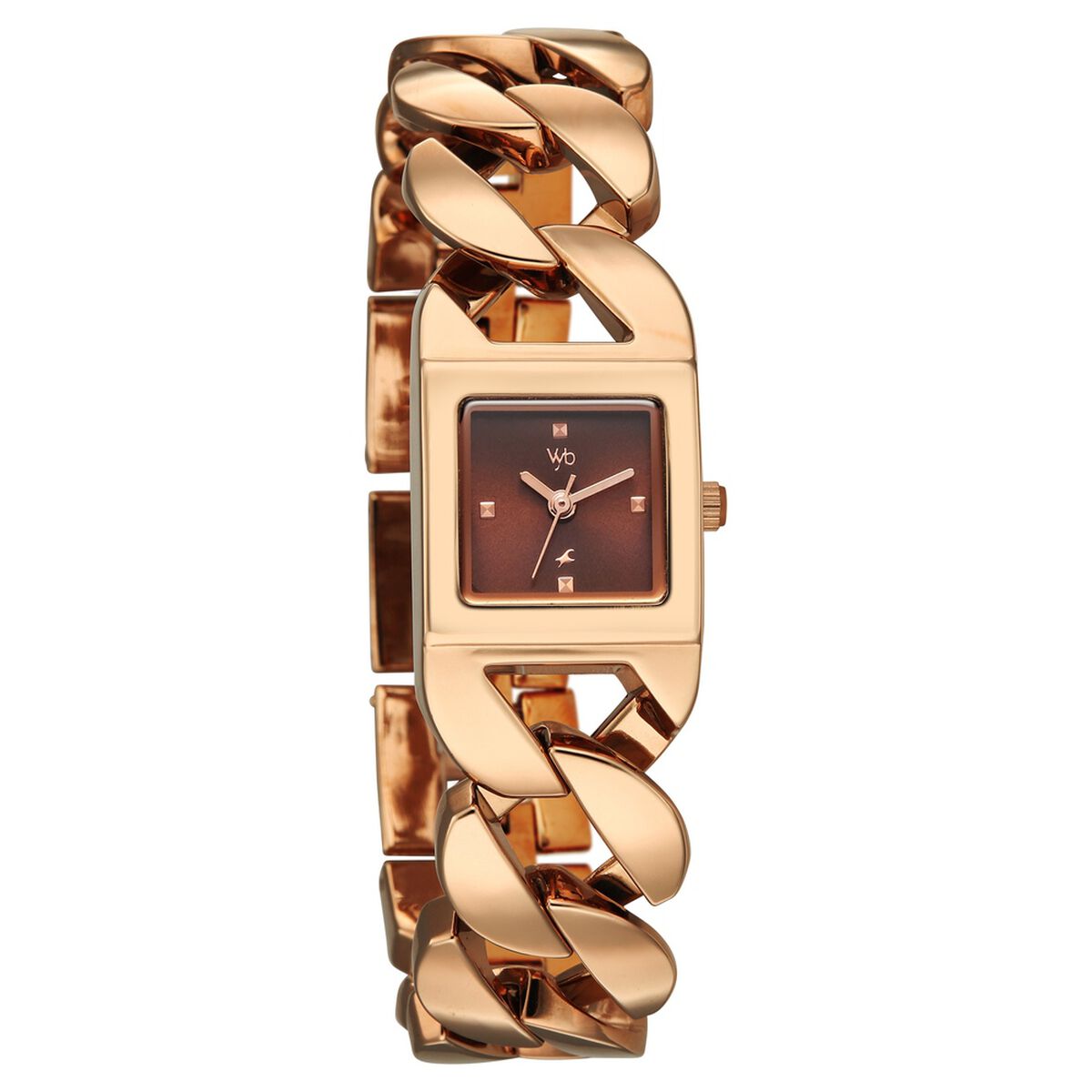 Vyb Runway By Fastrack Quartz Analog Brown Dial Rose Gold Metal Strap Watch For Girls 2