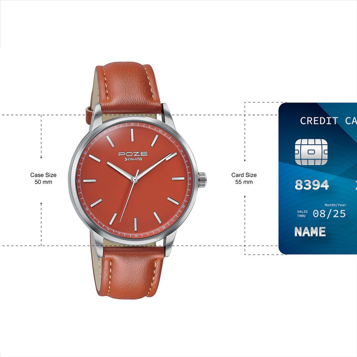 Poze By Sonata Quartz Analog Orange Dial Orange Leather Strap Watch For Men 4