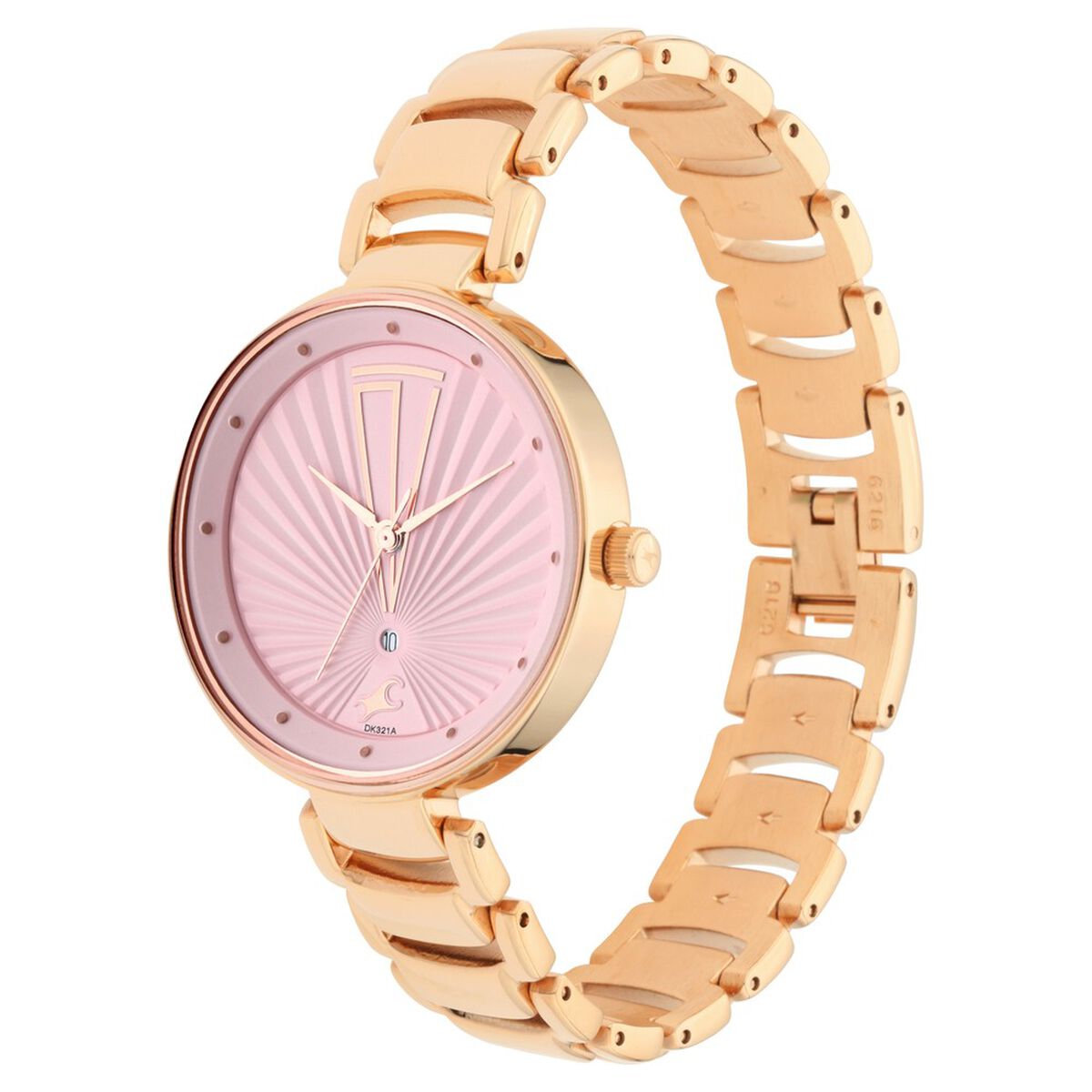 Fastrack Ruffles Quartz Analog with Date Pink Dial Stainless Steel Strap Watch for Girls 4