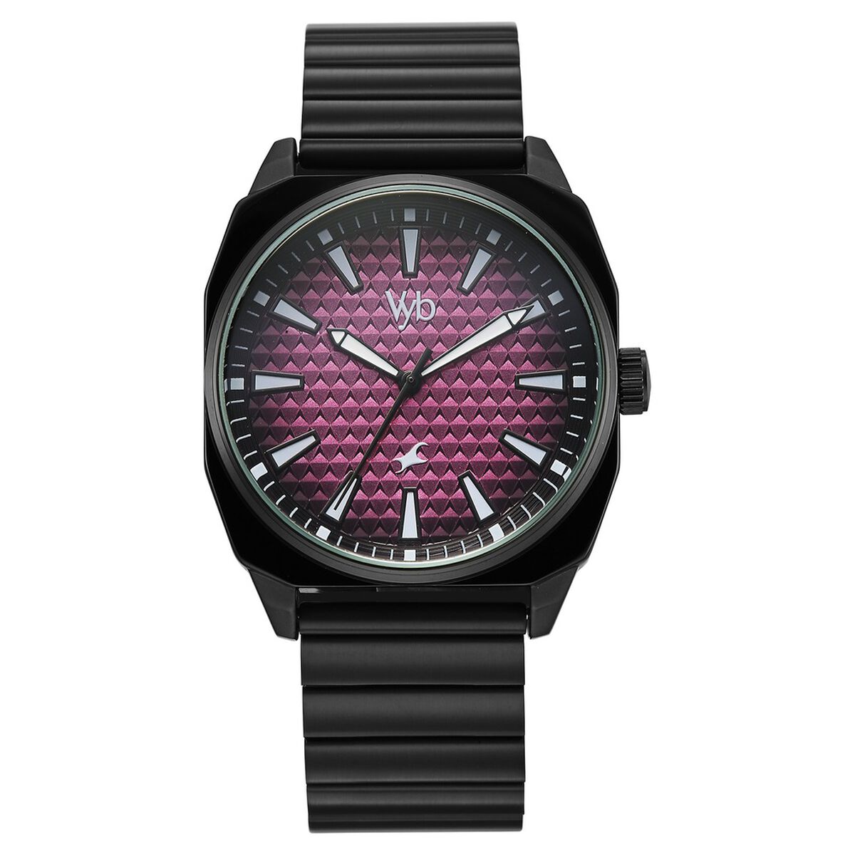 Vyb Drift By Fastrack Quartz Analog Purple Dial Black Stainless Steel Strap Watch For Guys 2
