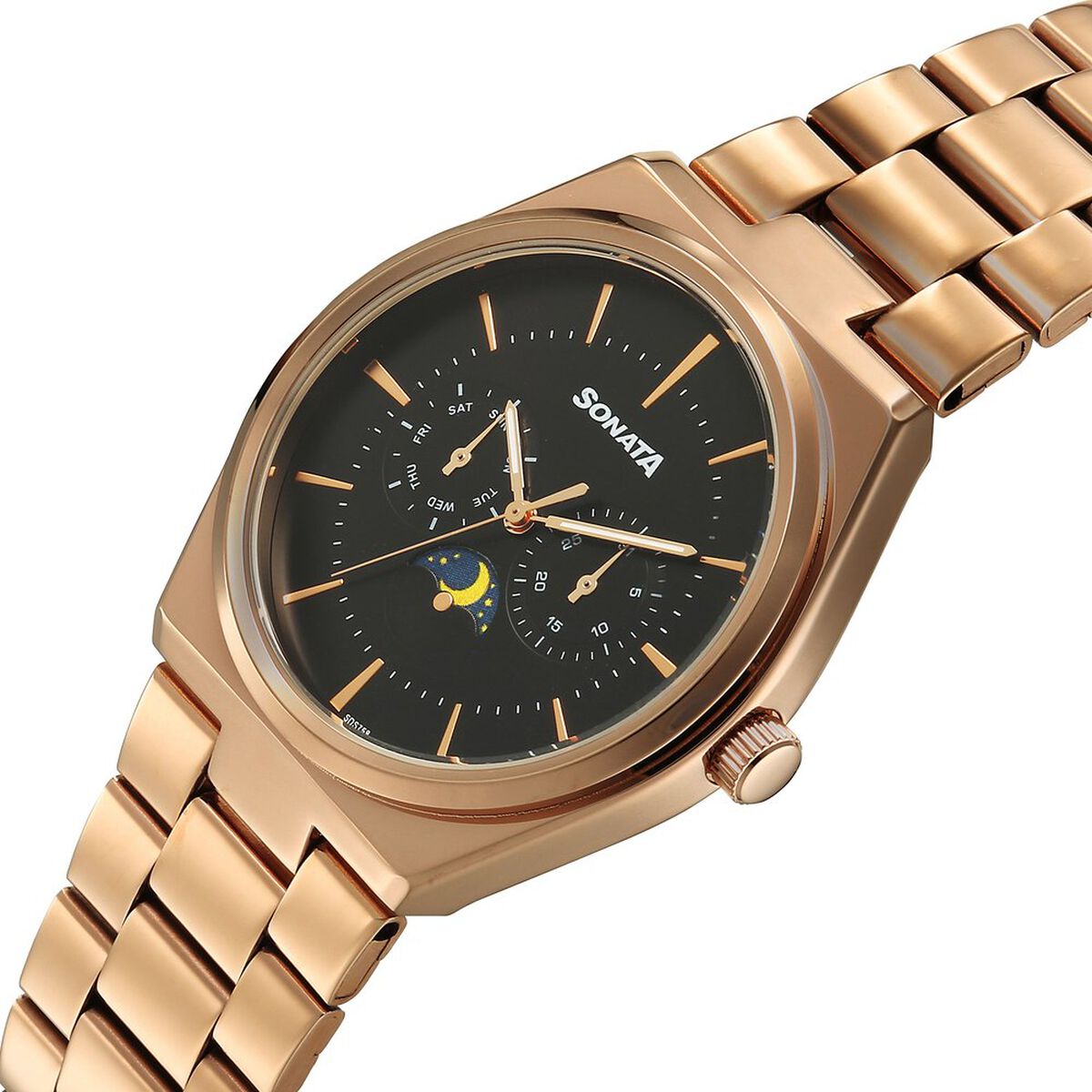Sonata Festive Quartz Analog Black Dial Metal Strap Watch For Men 5